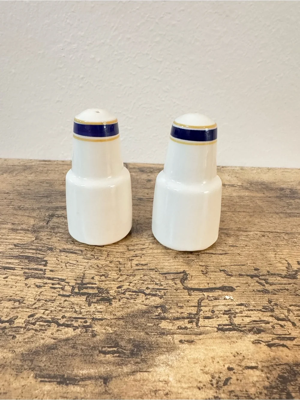 Vintage Whale Salt & Pepper Shakers | Blue & Gold Nautical Set